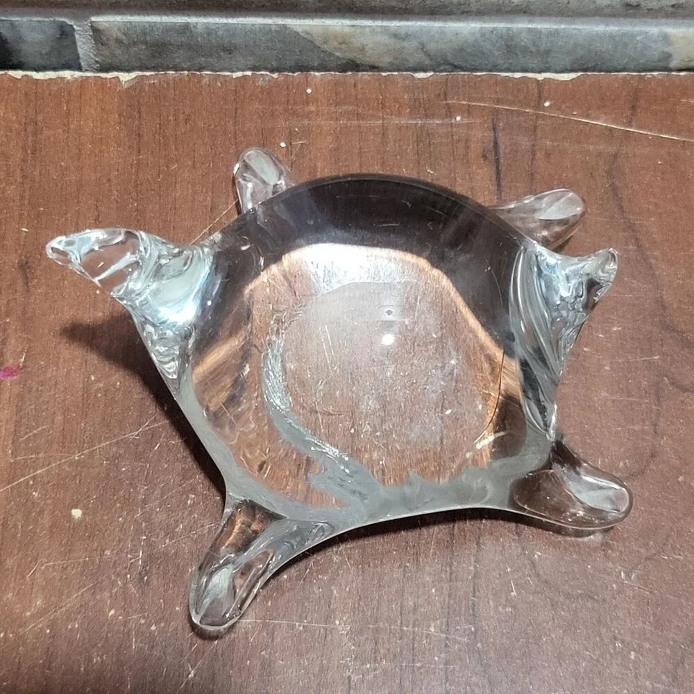Clear Hand Blown Art Glass Sea Turtle Paperweight